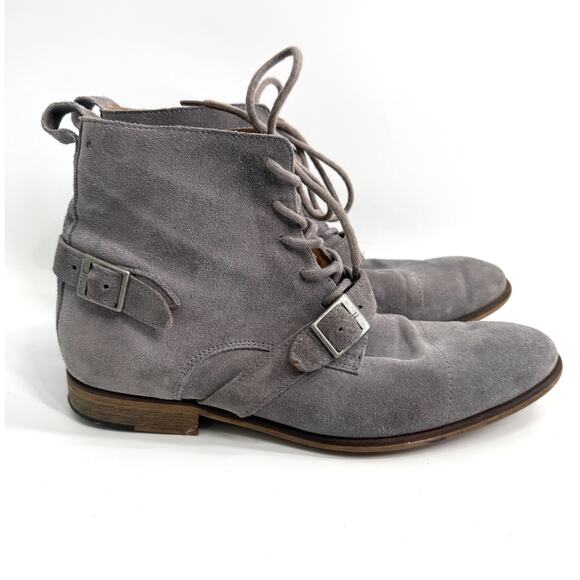 Steve Madden Other - Steve Madden Hound Suede Leather Boots Gray Ankle Size 10 Lace Up Buckles Shoes